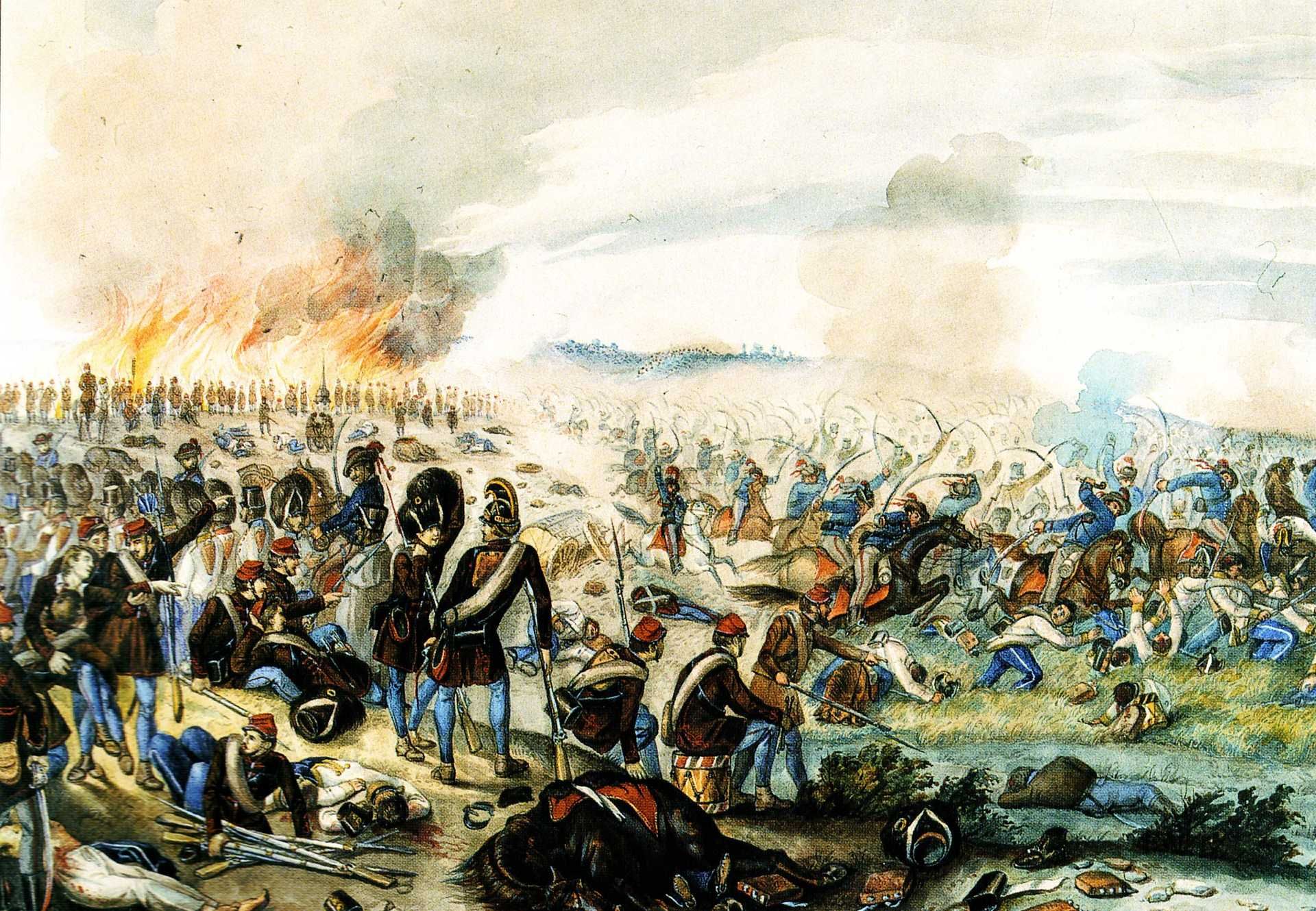 A cavalaria húngara perseguindo contrarrevolucionários na batalha de Nagysaló, 19 de abril de 1849. Pintura a óleo de Than Mór.