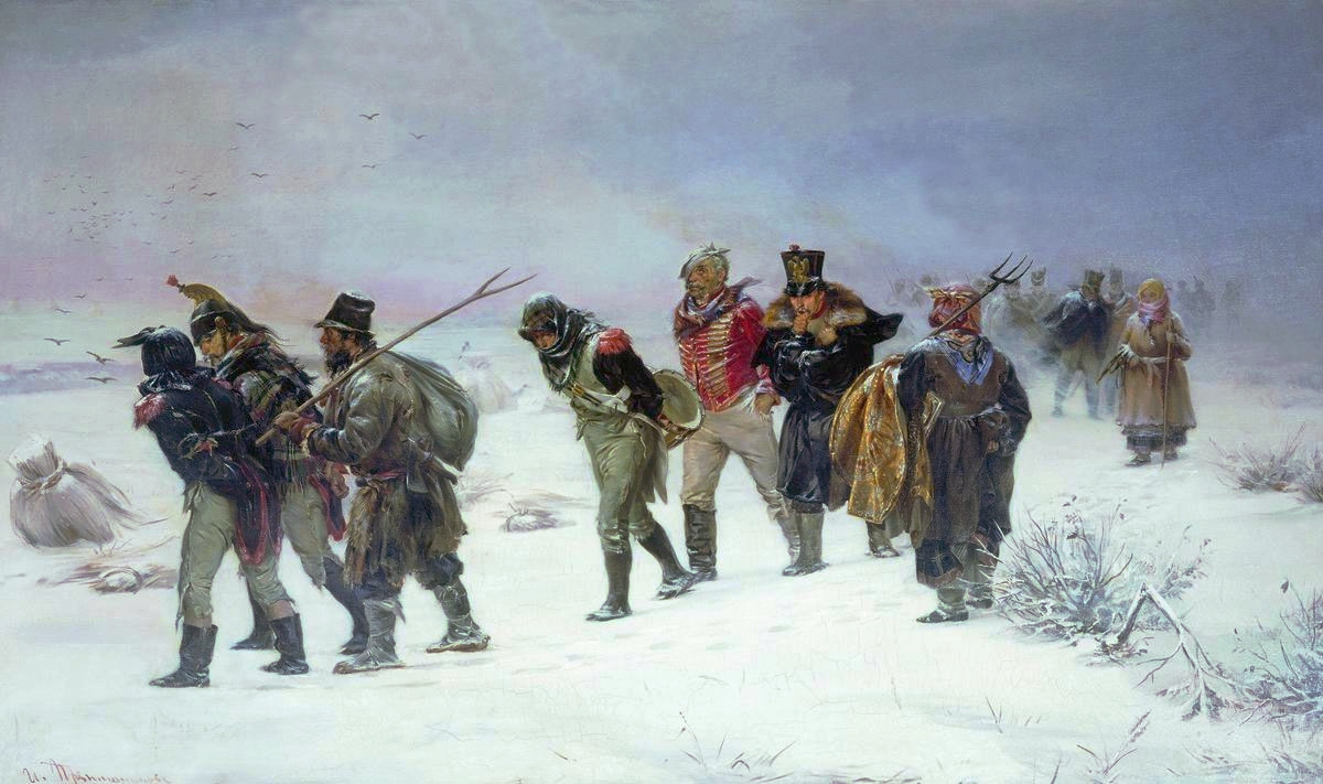 "French retreat from Russia", a painting by Illarion Pryanishnikov.